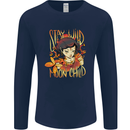 Stay Wild Moon Child Cancer Star Sign Zodiac Mens Long Sleeve T-Shirt Navy Blue
