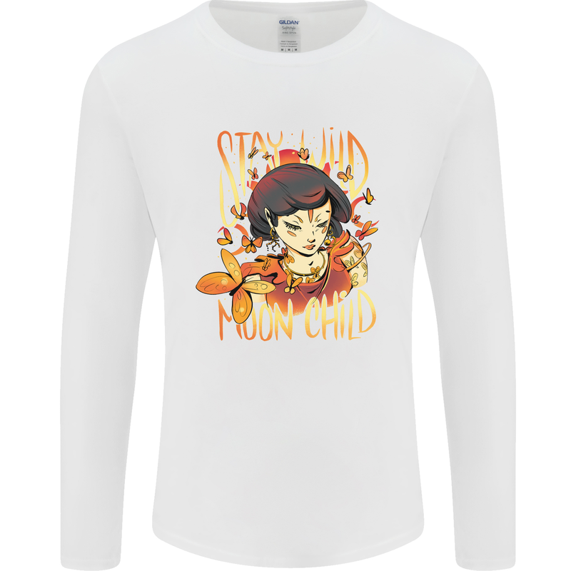 Stay Wild Moon Child Cancer Star Sign Zodiac Mens Long Sleeve T-Shirt White