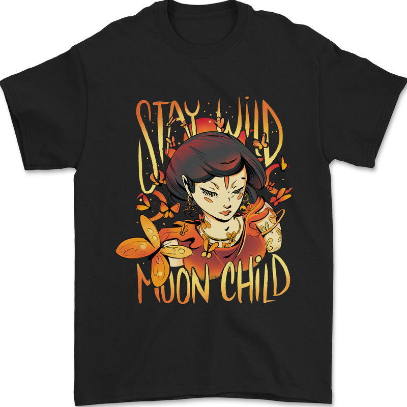 Stay Wild Moon Child Cancer Star Sign Zodiac Mens T-Shirt 100% Cotton Black