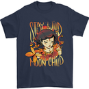 Stay Wild Moon Child Cancer Star Sign Zodiac Mens T-Shirt 100% Cotton Navy Blue