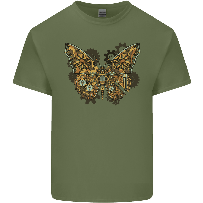 Steampunk Butterfly Butterflies Mens Cotton T-Shirt Tee Top Military Green