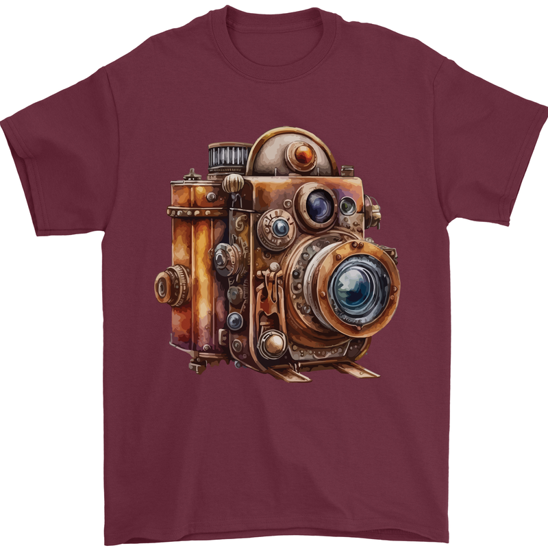 Steampunk Camera Photographer Photography Mens T-Shirt 100% Cotton Maroon