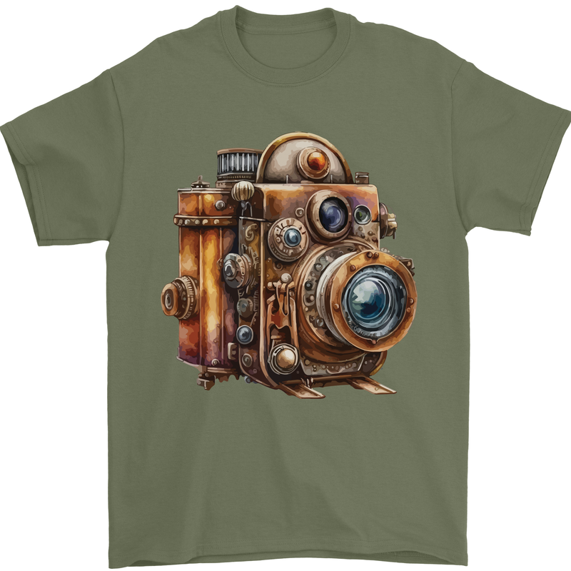 Steampunk Camera Photographer Photography Mens T-Shirt 100% Cotton Military Green