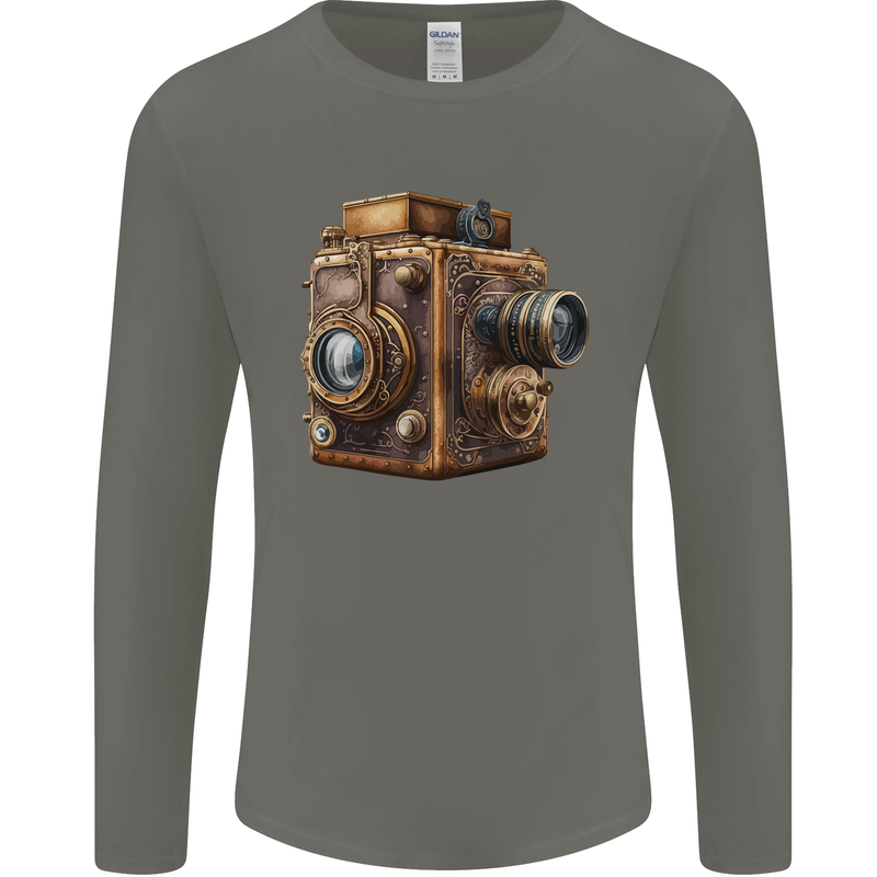 Steampunk Camera Photography Photographer Mens Long Sleeve T-Shirt Charcoal