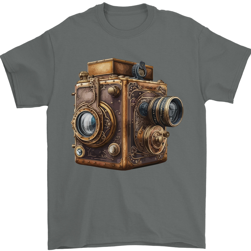 Steampunk Camera Photography Photographer Mens T-Shirt 100% Cotton Charcoal