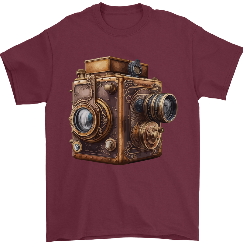 Steampunk Camera Photography Photographer Mens T-Shirt 100% Cotton Maroon