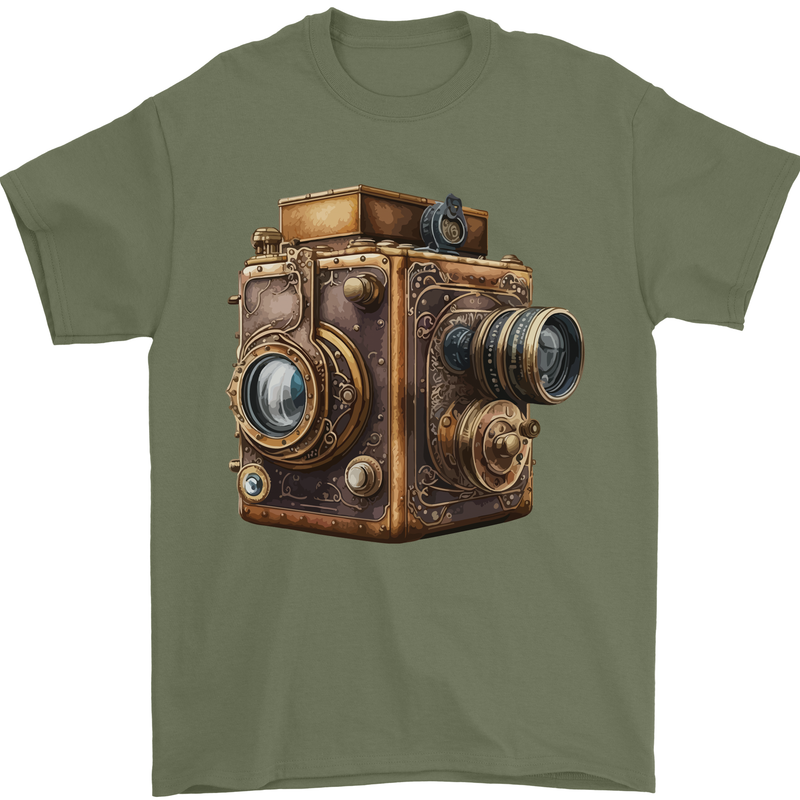 Steampunk Camera Photography Photographer Mens T-Shirt 100% Cotton Military Green