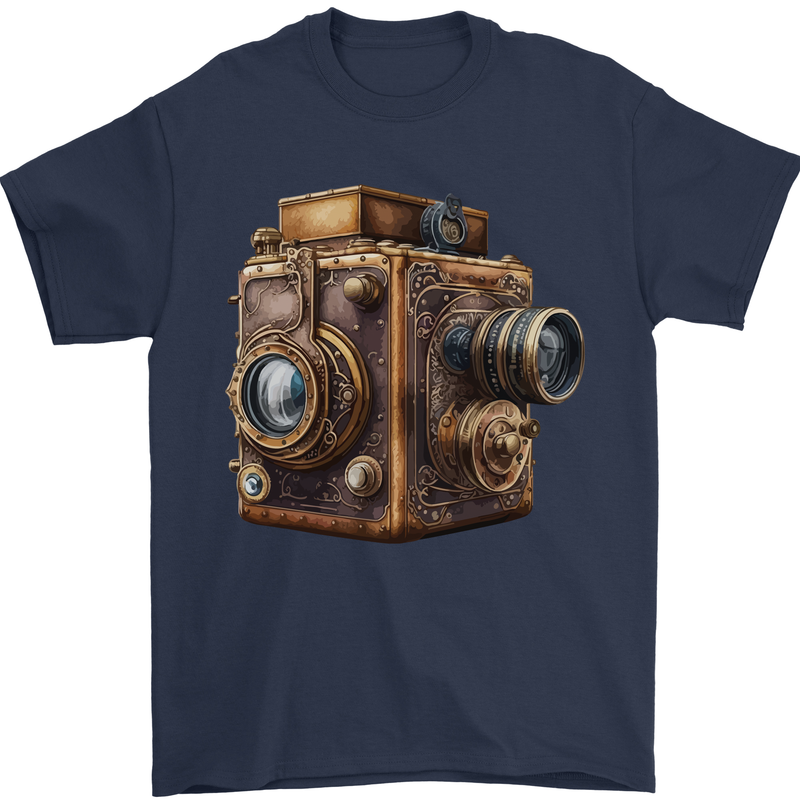 Steampunk Camera Photography Photographer Mens T-Shirt 100% Cotton Navy Blue