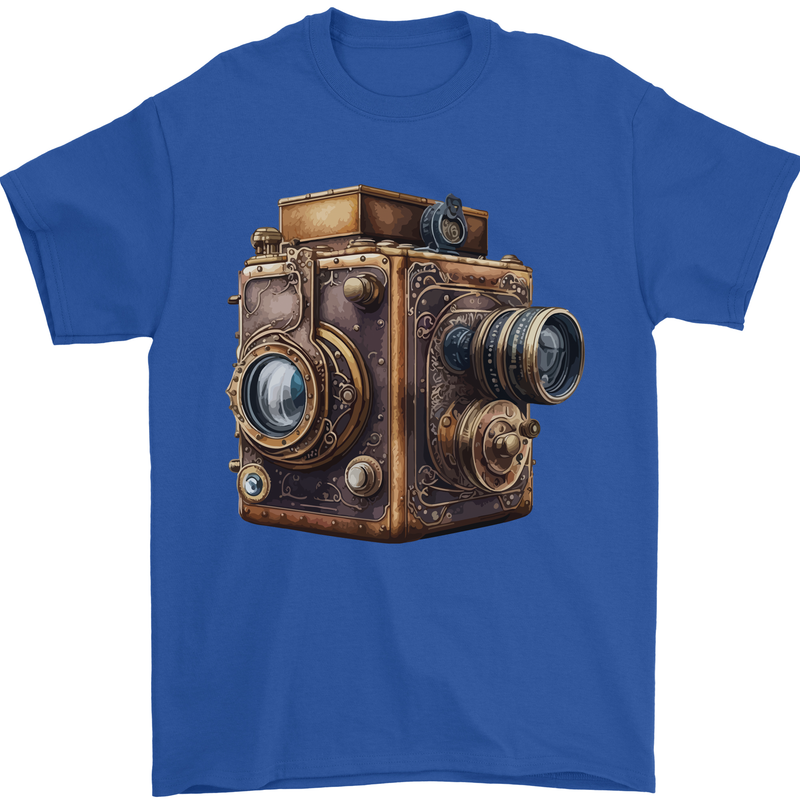 Steampunk Camera Photography Photographer Mens T-Shirt 100% Cotton Royal Blue