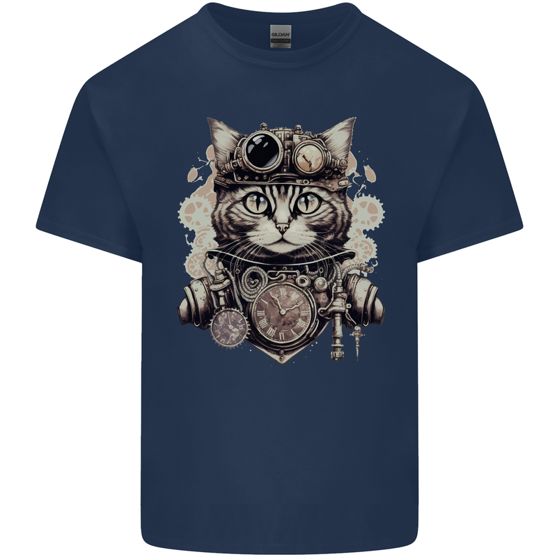 Steampunk Cat Kids T-Shirt Childrens Navy Blue