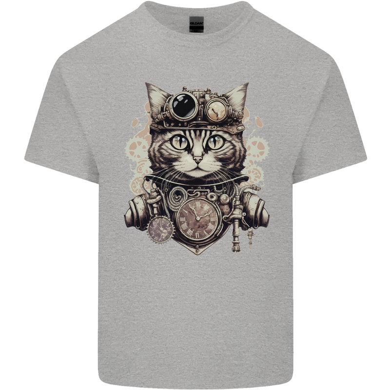 Steampunk Cat Kids T-Shirt Childrens Sports Grey