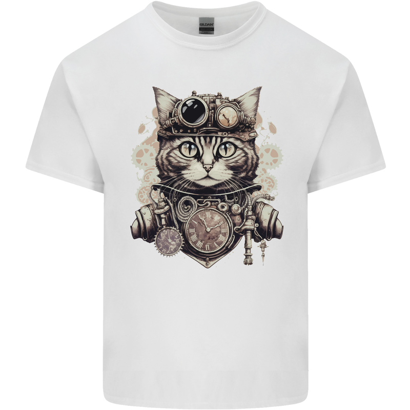 Steampunk Cat Kids T-Shirt Childrens White