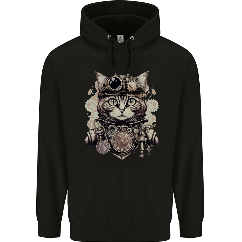 Steampunk Cat Mens 80% Cotton Hoodie Black