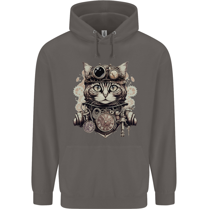 Steampunk Cat Mens 80% Cotton Hoodie Charcoal