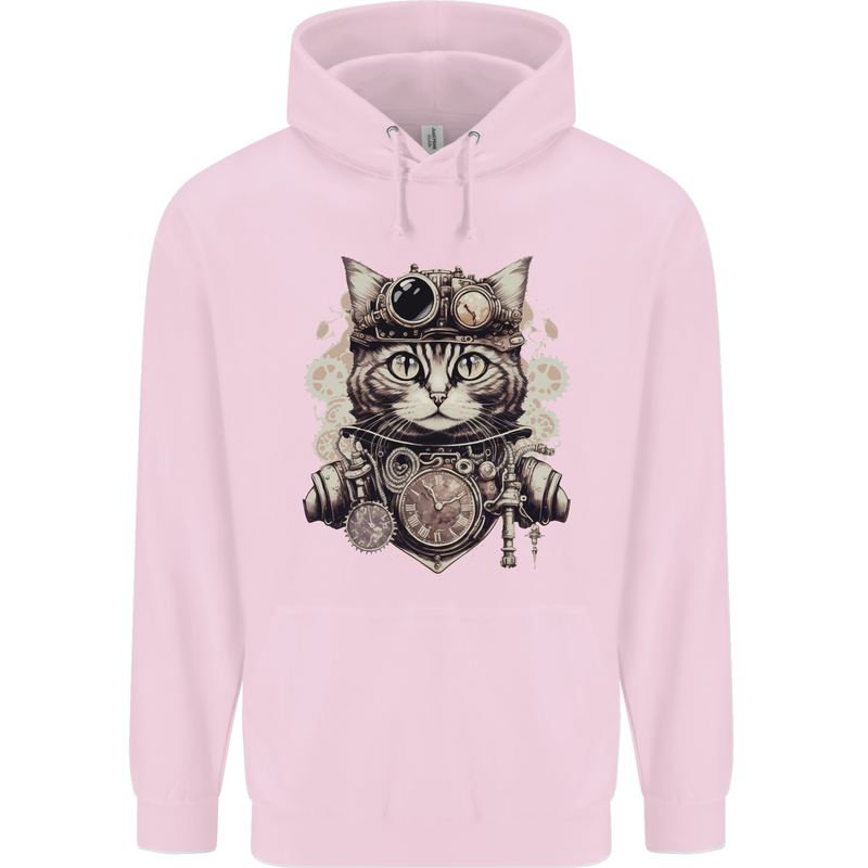 Steampunk Cat Mens 80% Cotton Hoodie Light Pink