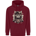 Steampunk Cat Mens 80% Cotton Hoodie Maroon