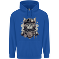 Steampunk Cat Mens 80% Cotton Hoodie Royal Blue