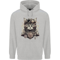 Steampunk Cat Mens 80% Cotton Hoodie Sports Grey