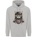 Steampunk Cat Mens 80% Cotton Hoodie Sports Grey