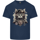 Steampunk Cat Mens Cotton T-Shirt Tee Top Navy Blue