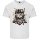 Steampunk Cat Mens Cotton T-Shirt Tee Top White