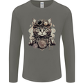 Steampunk Cat Mens Long Sleeve T-Shirt Charcoal