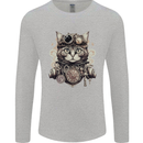 Steampunk Cat Mens Long Sleeve T-Shirt Sports Grey
