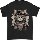 Steampunk Cat Mens T-Shirt 100% Cotton Black
