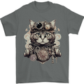 Steampunk Cat Mens T-Shirt 100% Cotton Charcoal