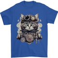 Steampunk Cat Mens T-Shirt 100% Cotton Royal Blue