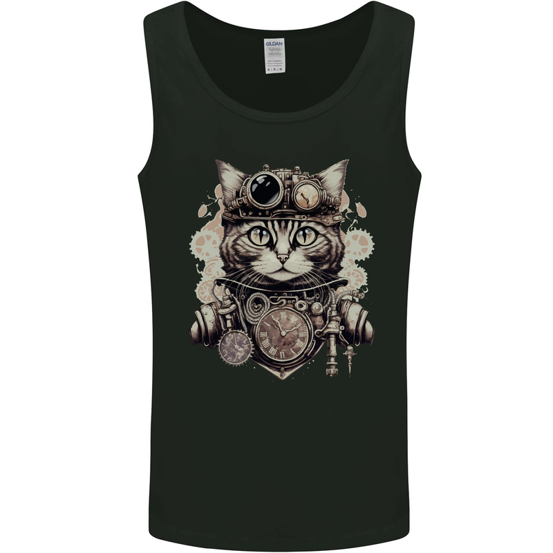 Steampunk Cat Mens Vest Tank Top Black