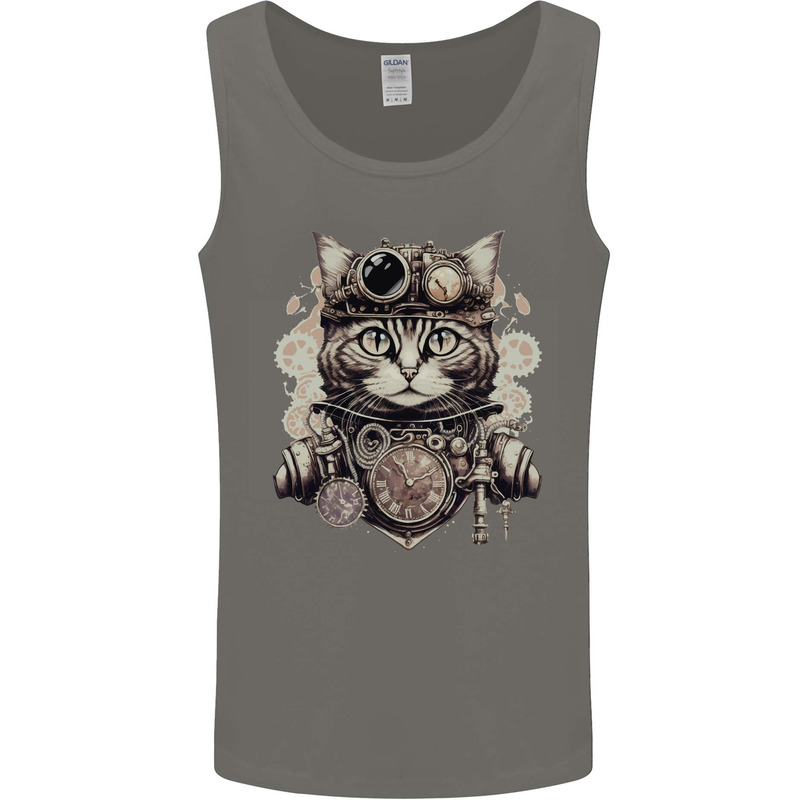 Steampunk Cat Mens Vest Tank Top Charcoal