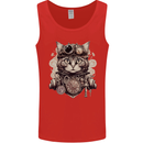 Steampunk Cat Mens Vest Tank Top Red