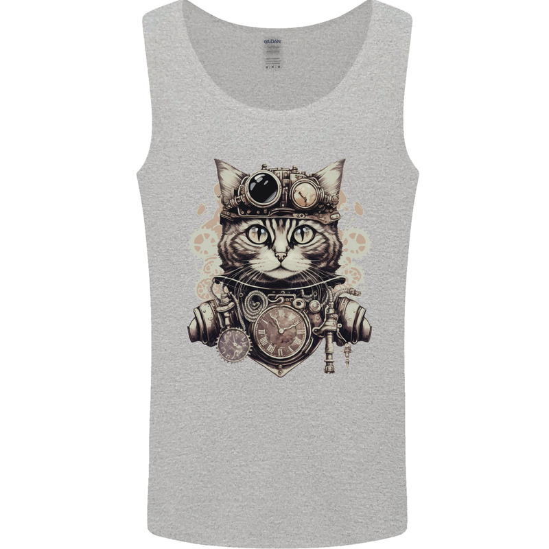 Steampunk Cat Mens Vest Tank Top Sports Grey