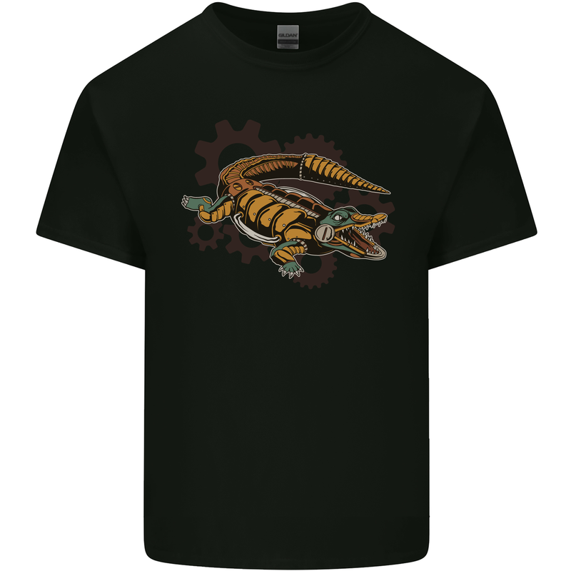 Steampunk Crocodile Alligator Mens Cotton T-Shirt Tee Top Black