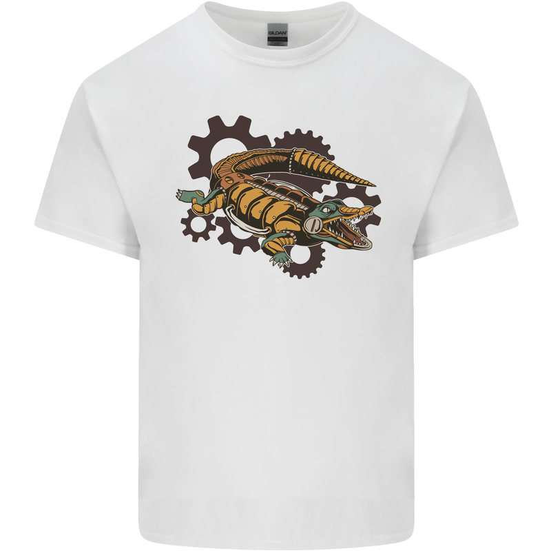 Steampunk Crocodile Alligator Mens Cotton T-Shirt Tee Top White