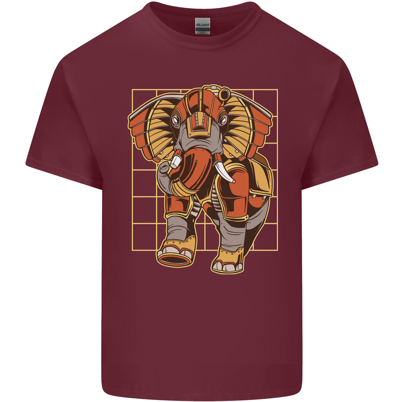 Steampunk Elephant Mens Cotton T-Shirt Tee Top Maroon