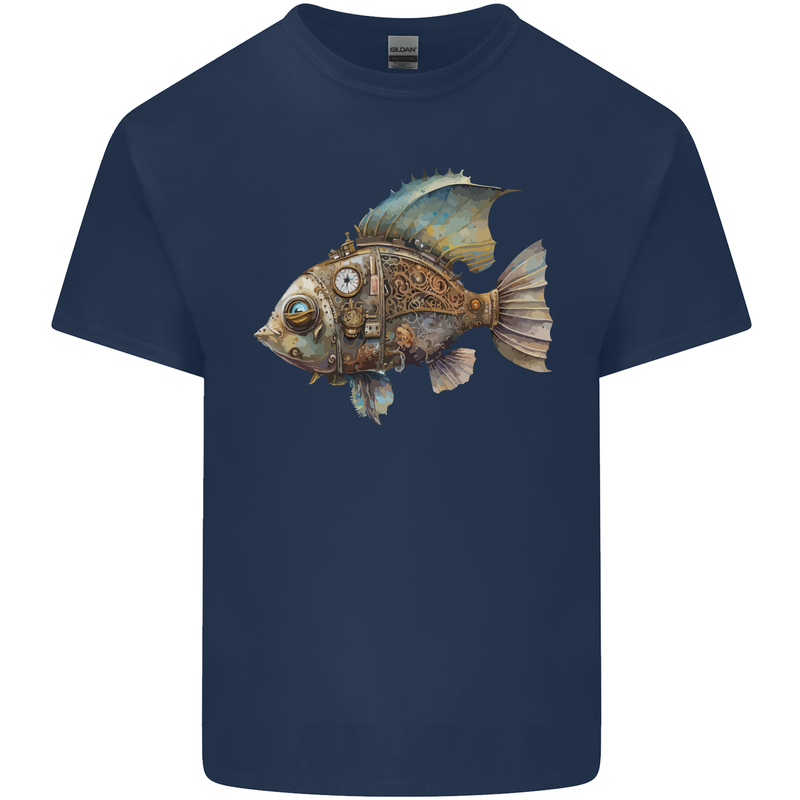 Steampunk Fish 1 Kids T-Shirt Childrens Navy Blue