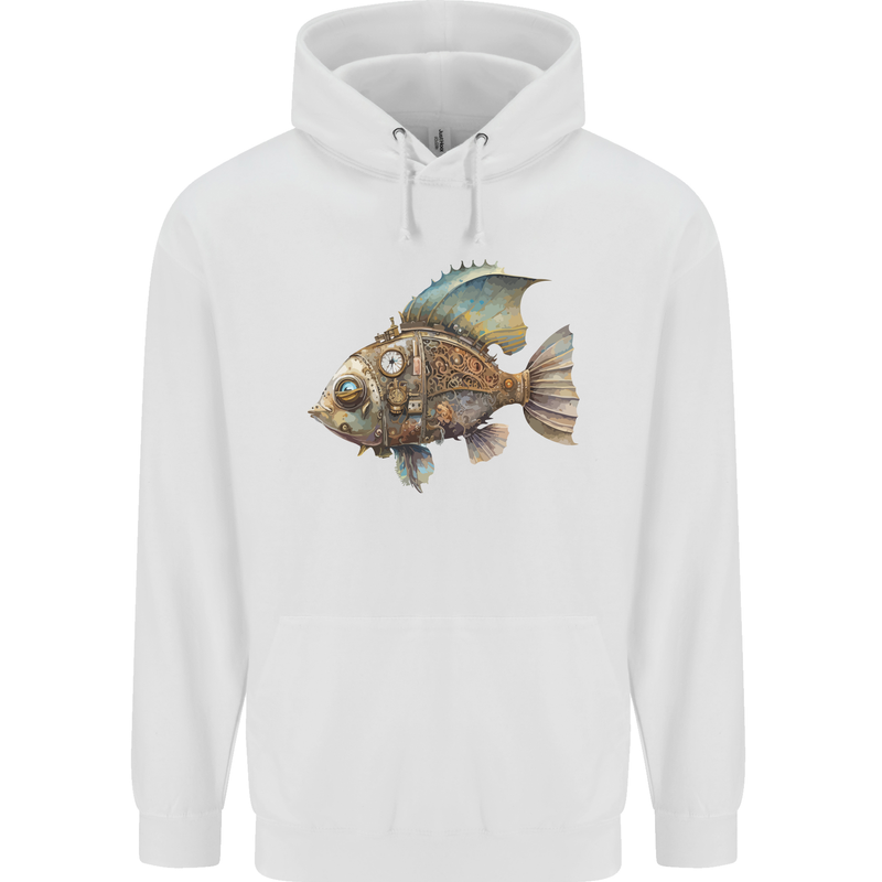 Steampunk Fish 1 Mens 80% Cotton Hoodie White