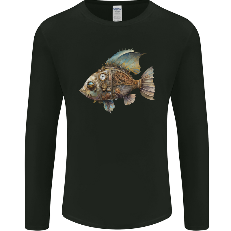 Steampunk Fish 1 Mens Long Sleeve T-Shirt Black