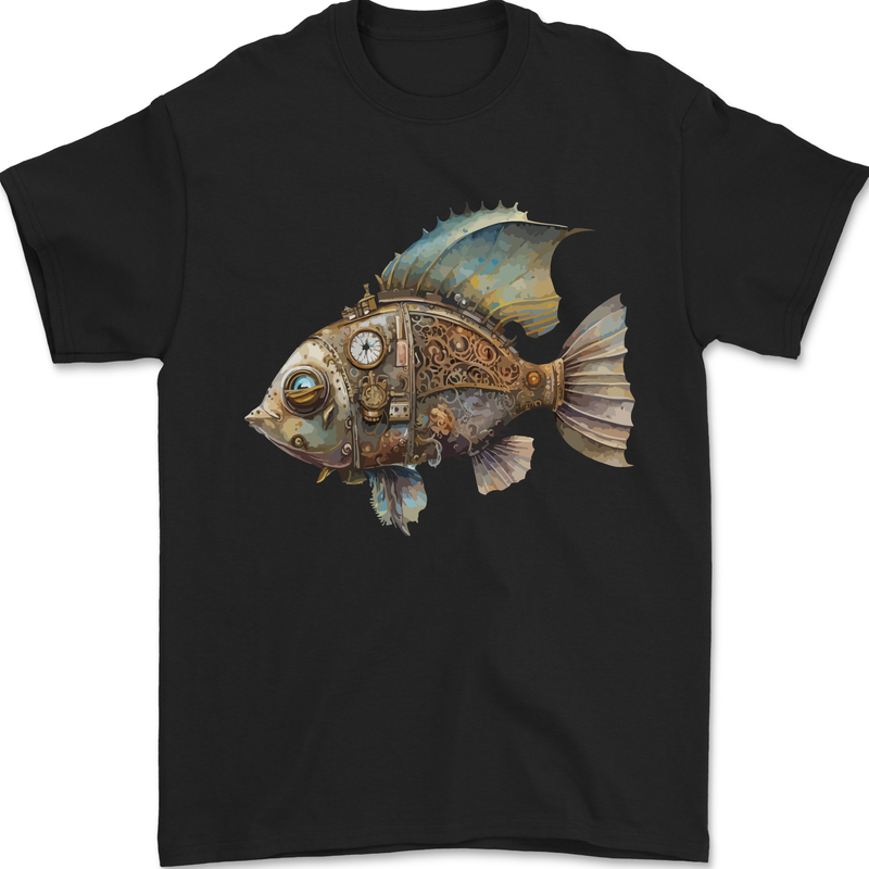 Steampunk Fish 1 Mens T-Shirt 100% Cotton Black