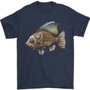 Steampunk Fish 1 Mens T-Shirt 100% Cotton Navy Blue