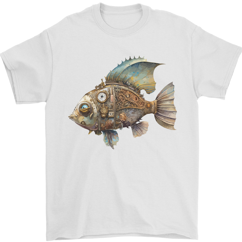 Steampunk Fish 1 Mens T-Shirt 100% Cotton White