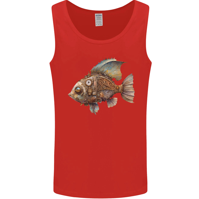 Steampunk Fish 1 Mens Vest Tank Top Red