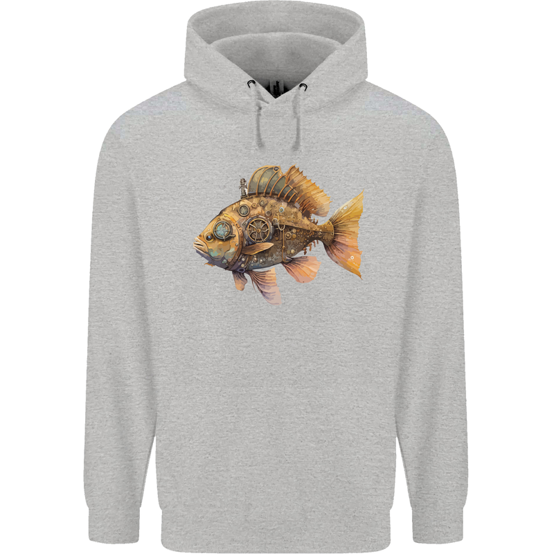 Steampunk Fish 2 Mens 80% Cotton Hoodie Sports Grey