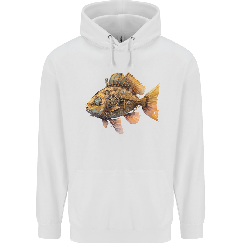 Steampunk Fish 2 Mens 80% Cotton Hoodie White