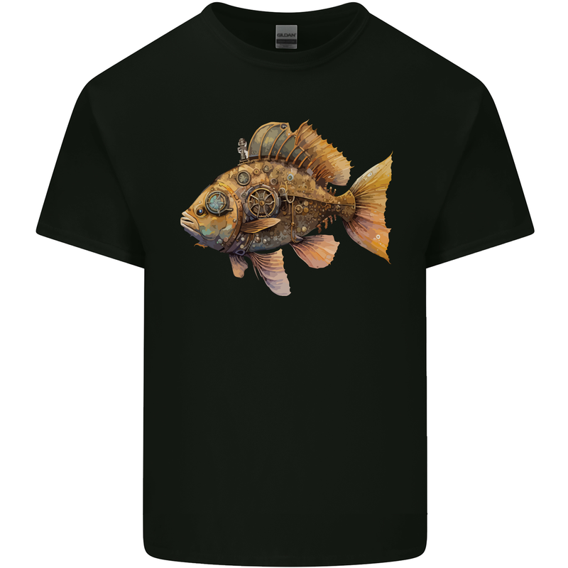 Steampunk Fish 2 Mens Cotton T-Shirt Tee Top Black