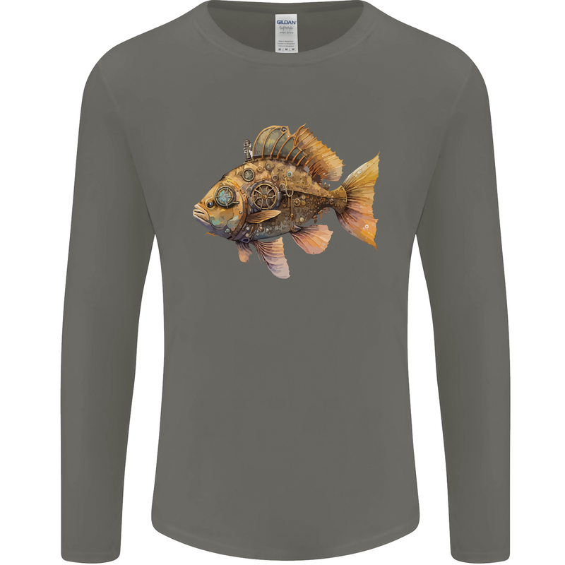 Steampunk Fish 2 Mens Long Sleeve T-Shirt Charcoal