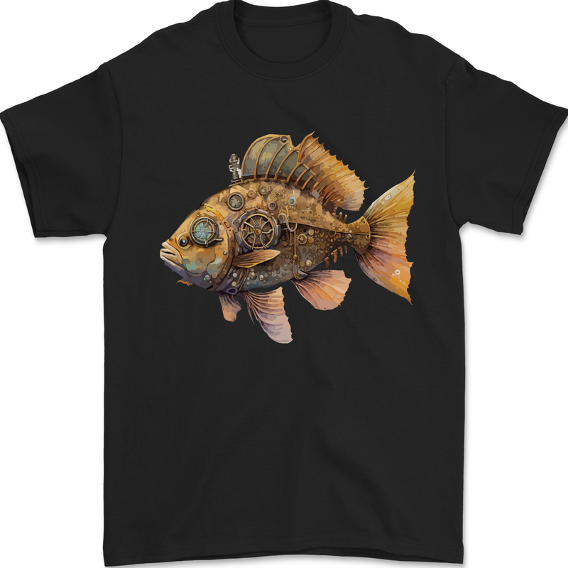 Steampunk Fish 2 Mens T-Shirt 100% Cotton Black