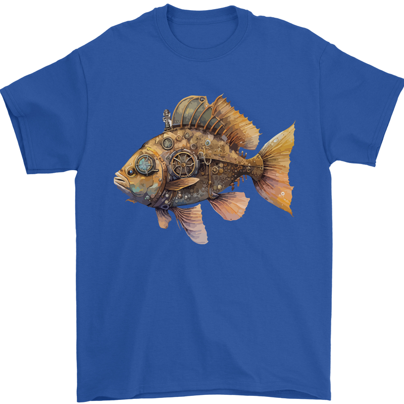 Steampunk Fish 2 Mens T-Shirt 100% Cotton Royal Blue